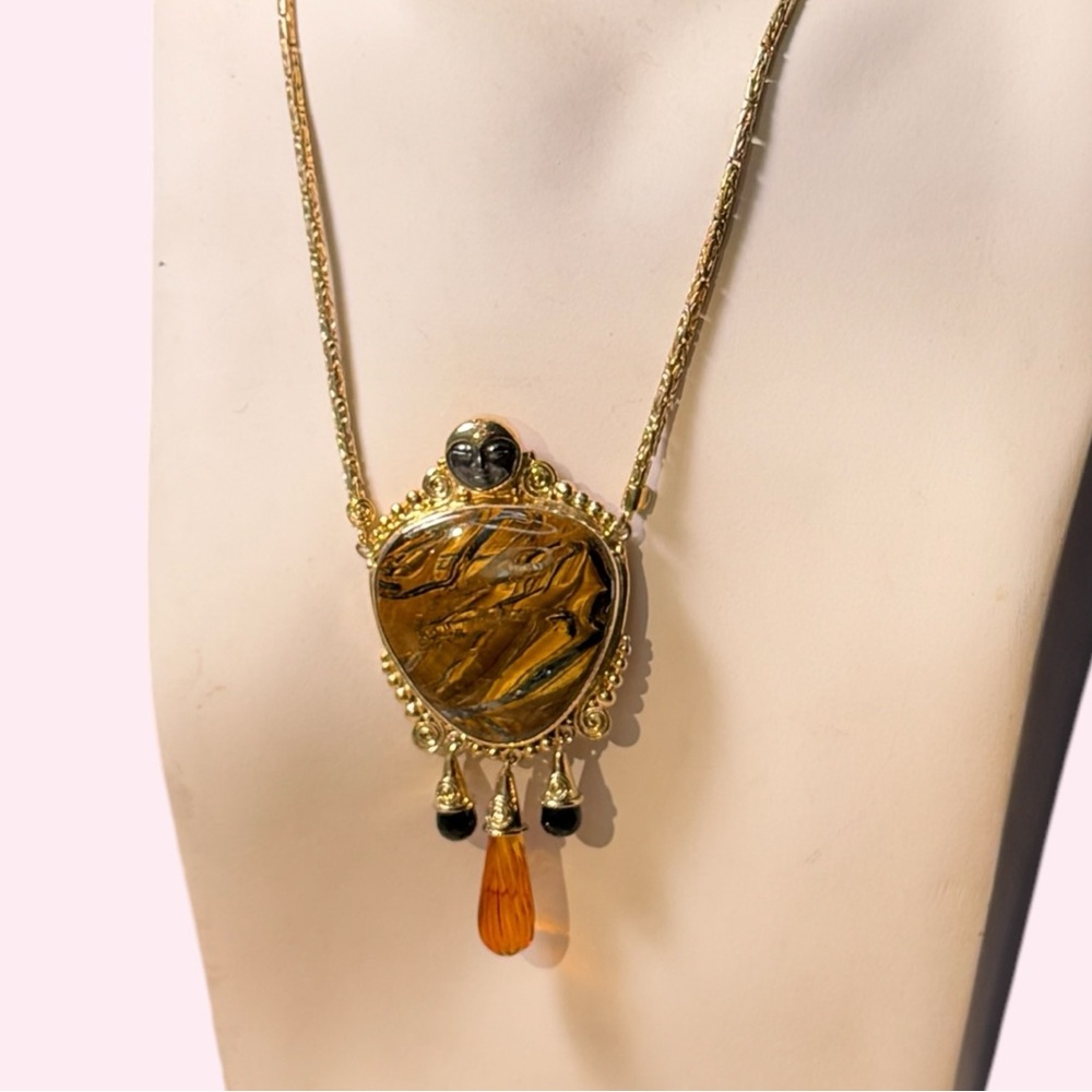 Sajen sterling silver 18k gold plated tiger eye gemston GODDESS pendant necklace
